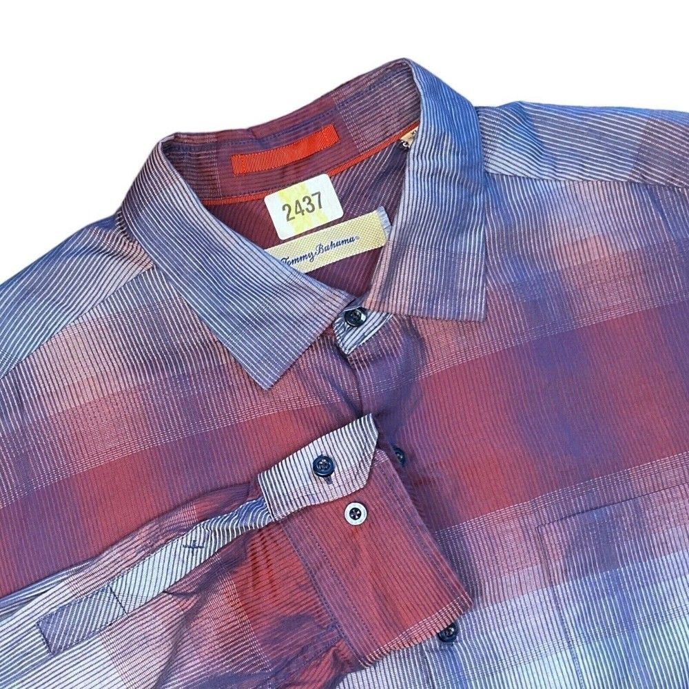 Tommy Bahama Mens Red/Blue Ombre Cotton/Silk Button Up Long Sleeve Shirt Size XL